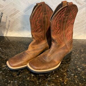 Ariat Quickdraw Western Boots Youth Size 3 - Brown / Red with Square Toe